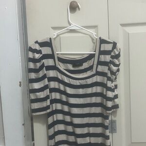 Tahari Black and Cream Striped Blouse